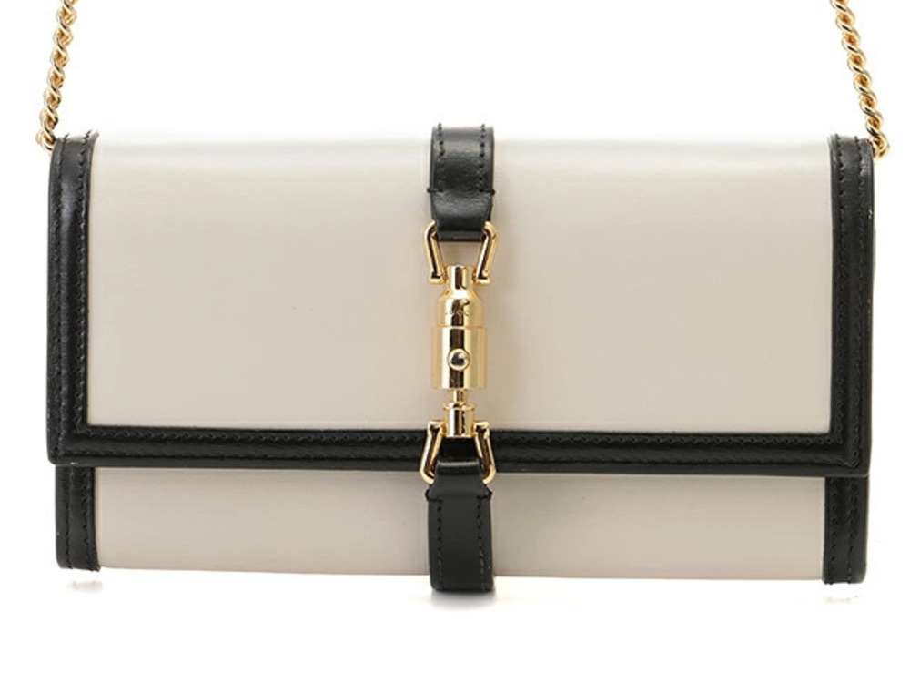 Gucci Jackie Chain Wallet Leather White Black